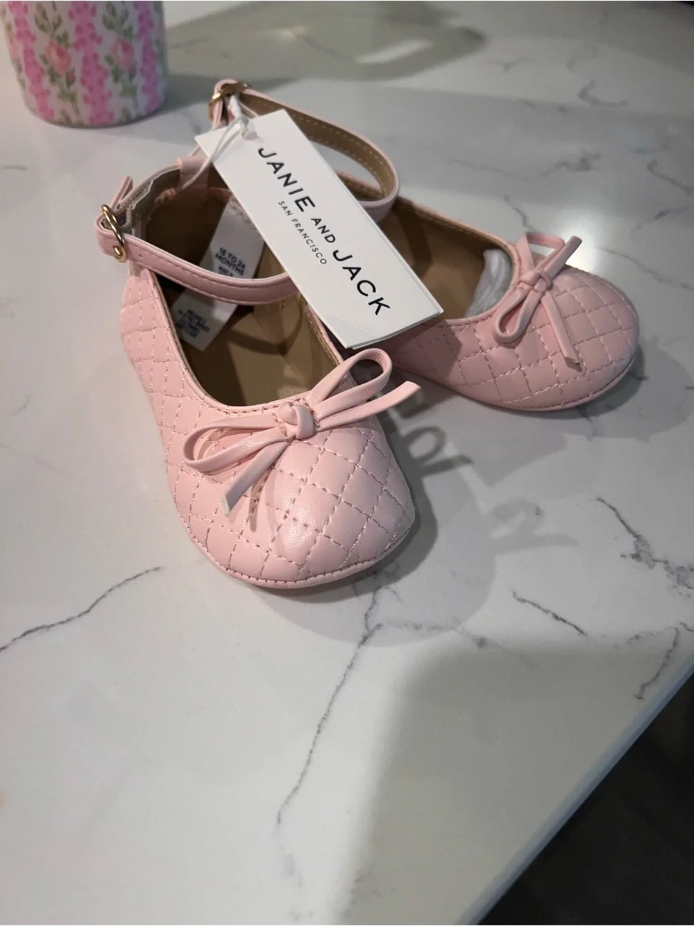 Janie and Jack Light Pink Quilted Mary Jane Ballet Flats with Bow